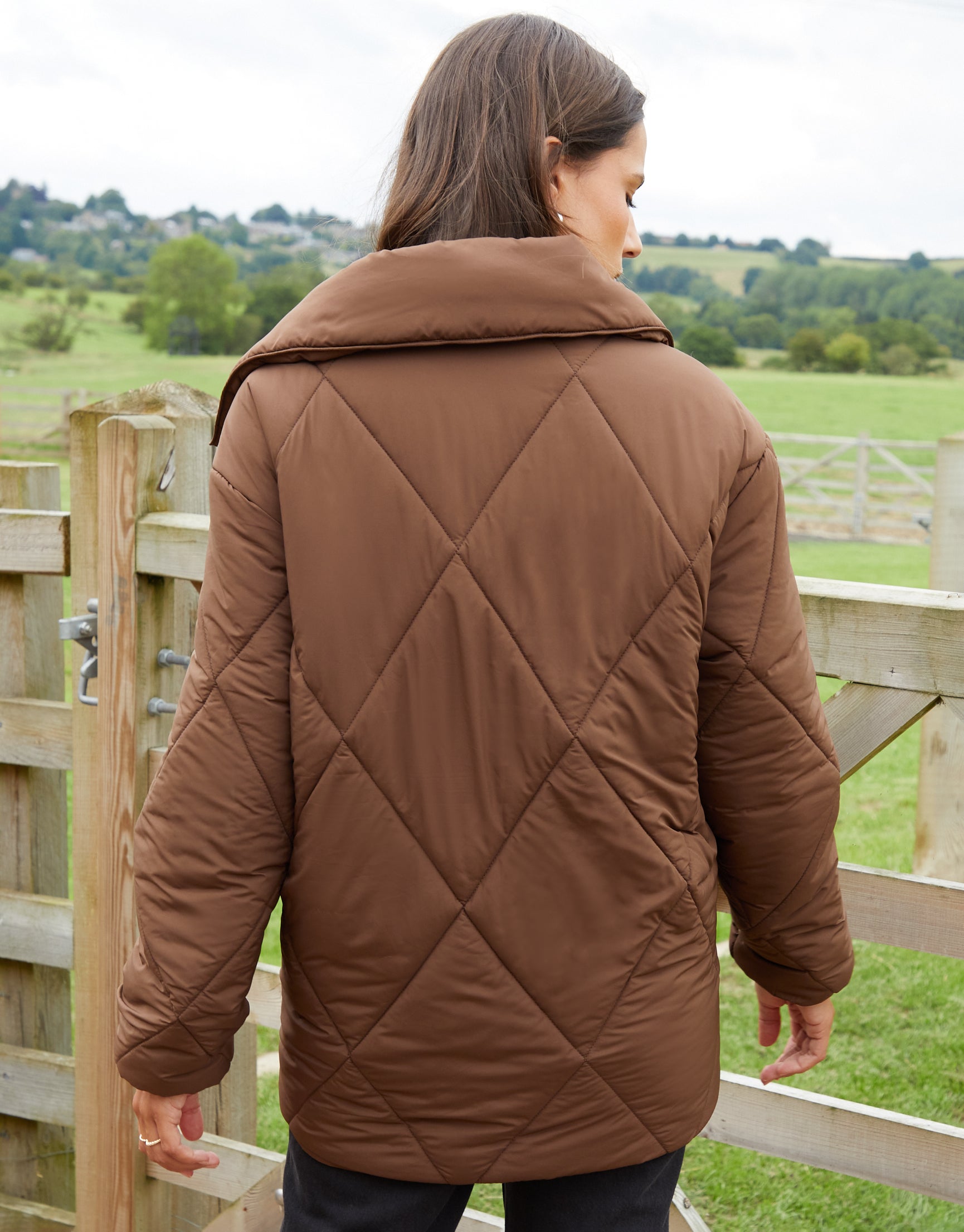 Threadbare Women's Chocolate Collared Diamond Quilted Jacket