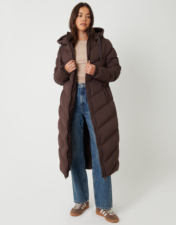 Chocolate Brown Padded Maxi Coat