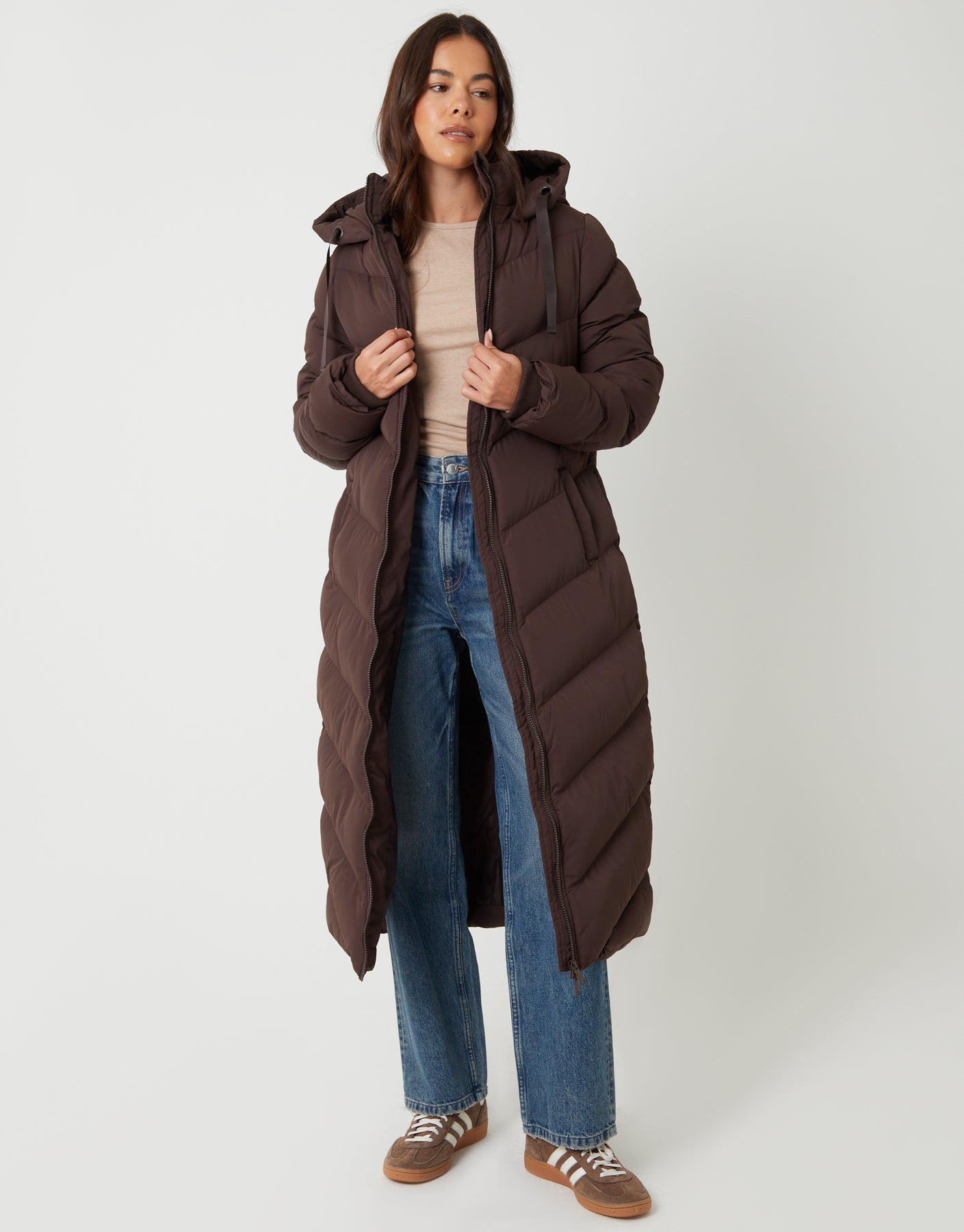 Threadbare Women's Chocolate Brown Padded Maxi Coat