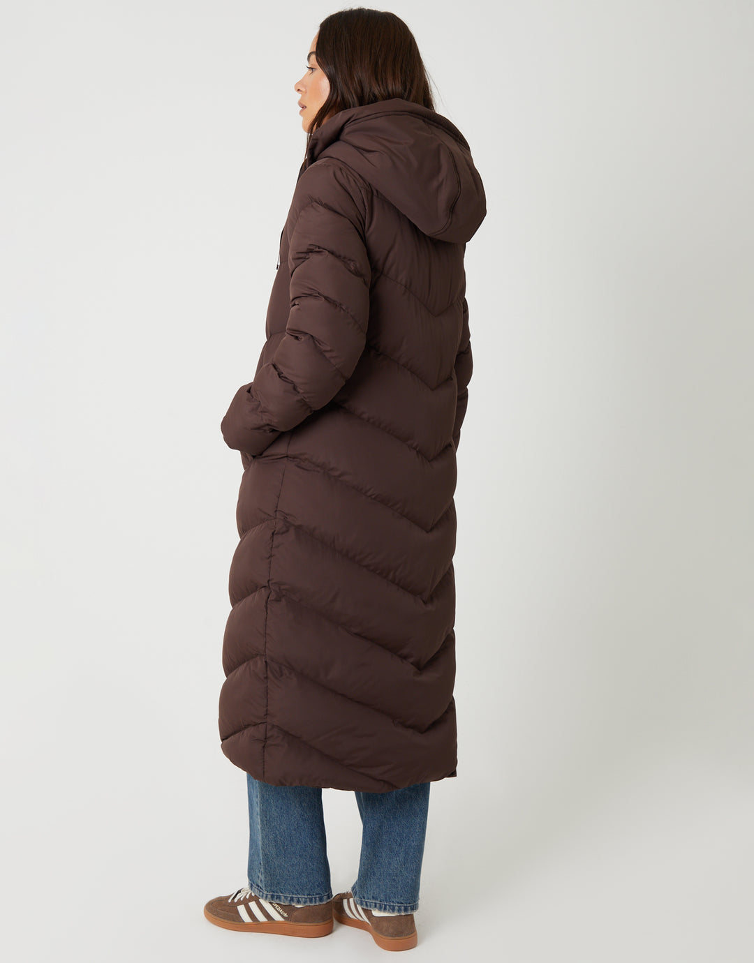 Threadbare Women's Chocolate Brown Padded Maxi Coat