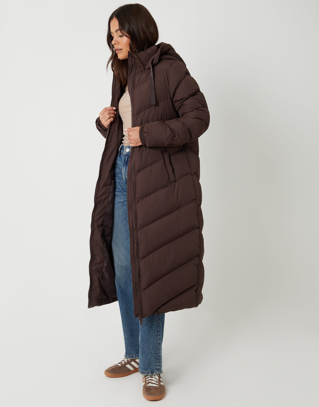 Chocolate Brown Padded Maxi Coat