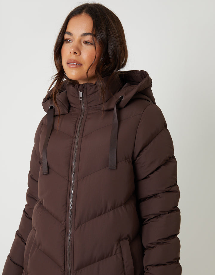 Chocolate Brown Padded Maxi Coat