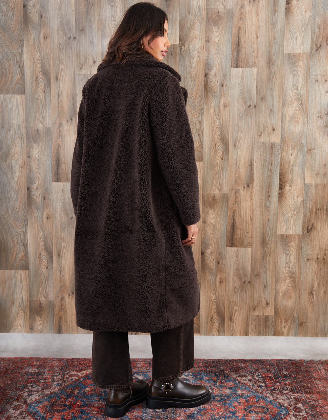 Chocolate Brown Longline Borg Teddy Coat