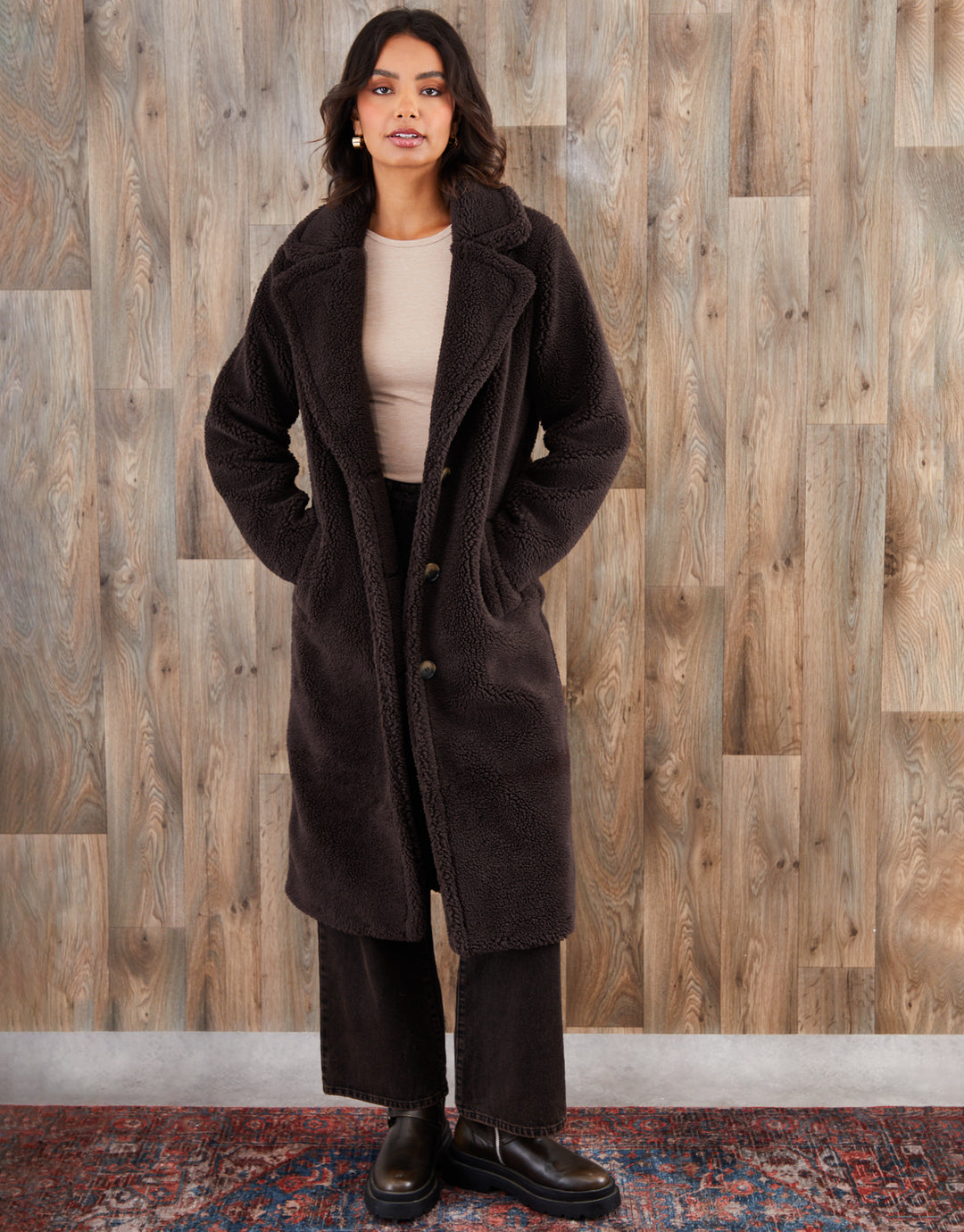 Chocolate Brown Longline Borg Teddy Coat