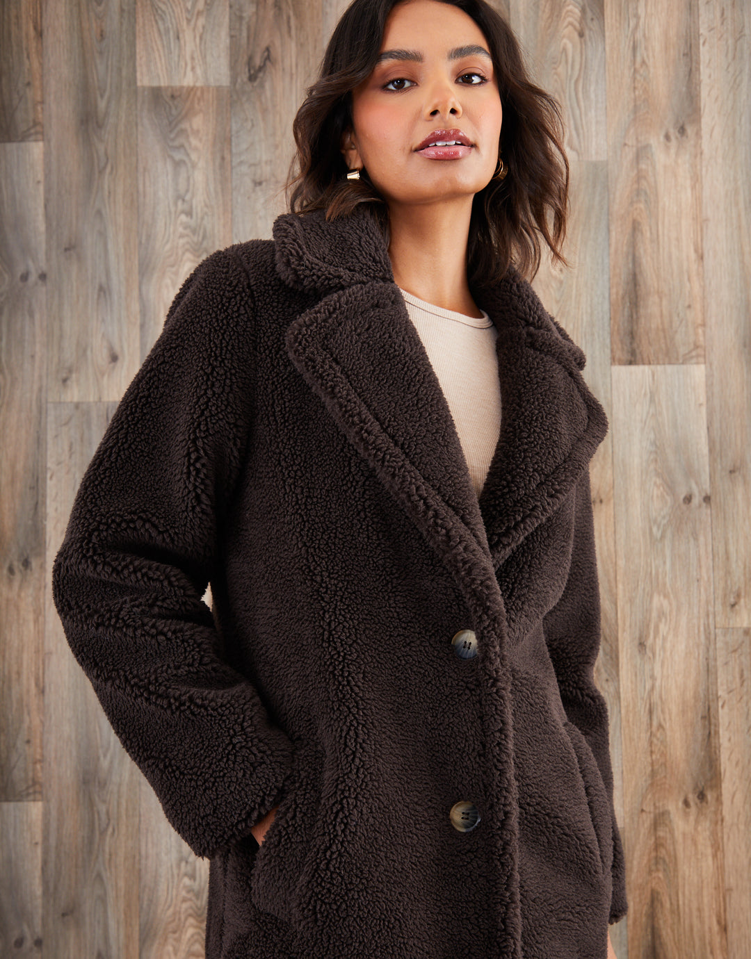 Chocolate Brown Longline Borg Teddy Coat