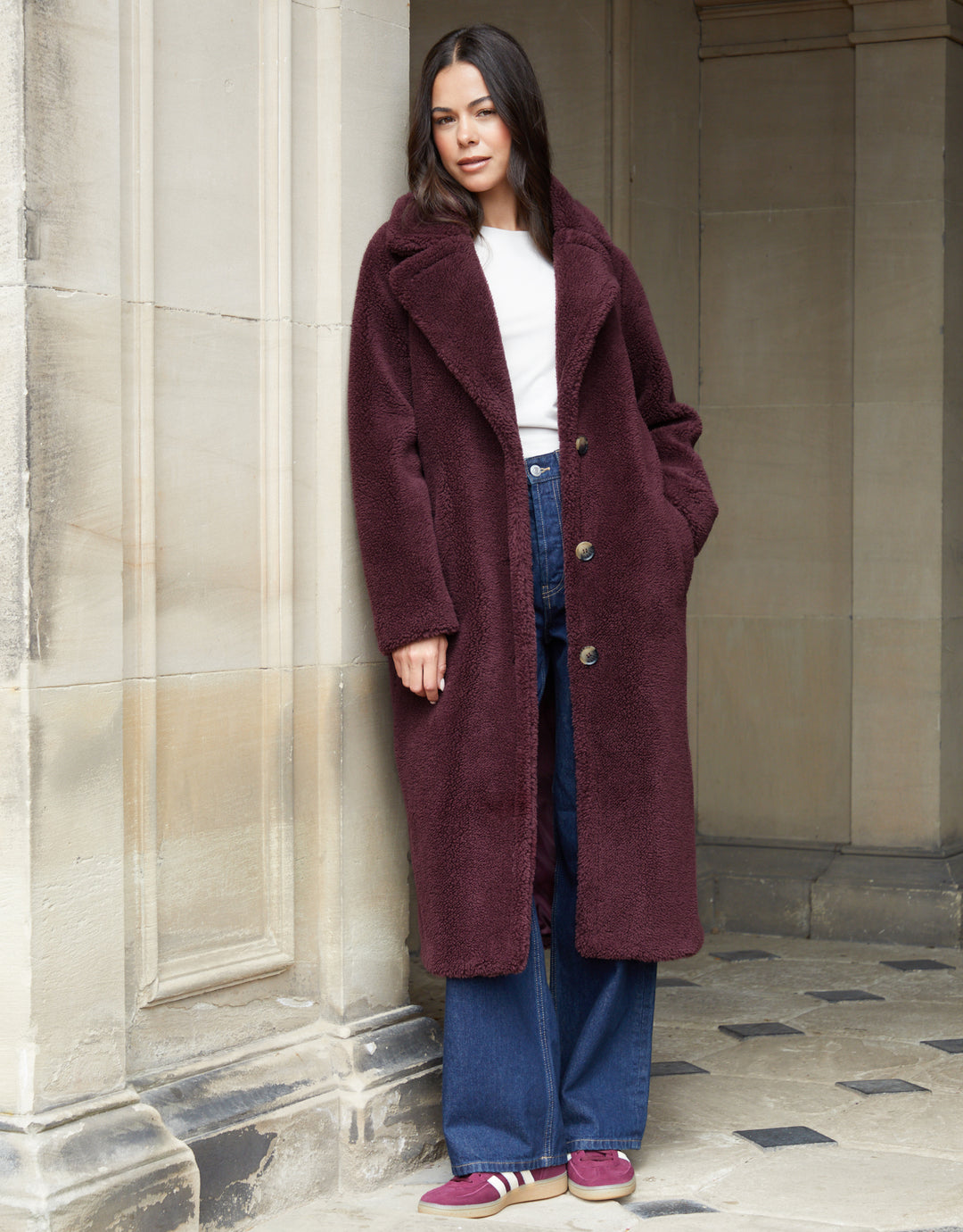 Berry Red Longline Borg Teddy Coat