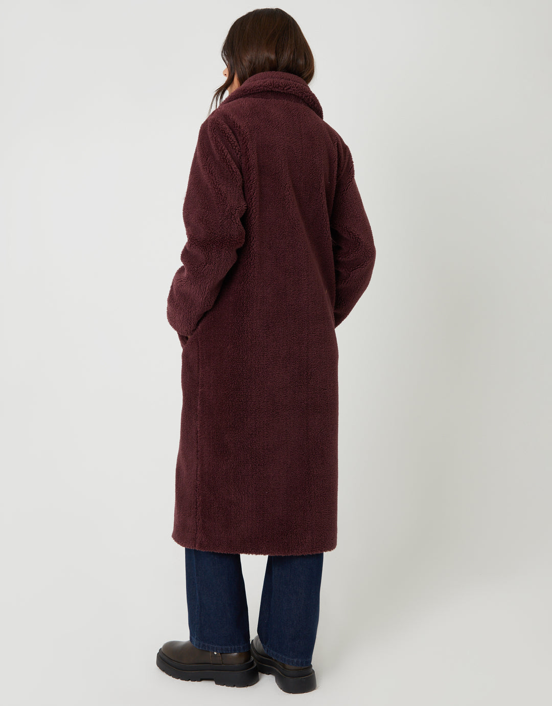 Berry Red Longline Borg Teddy Coat