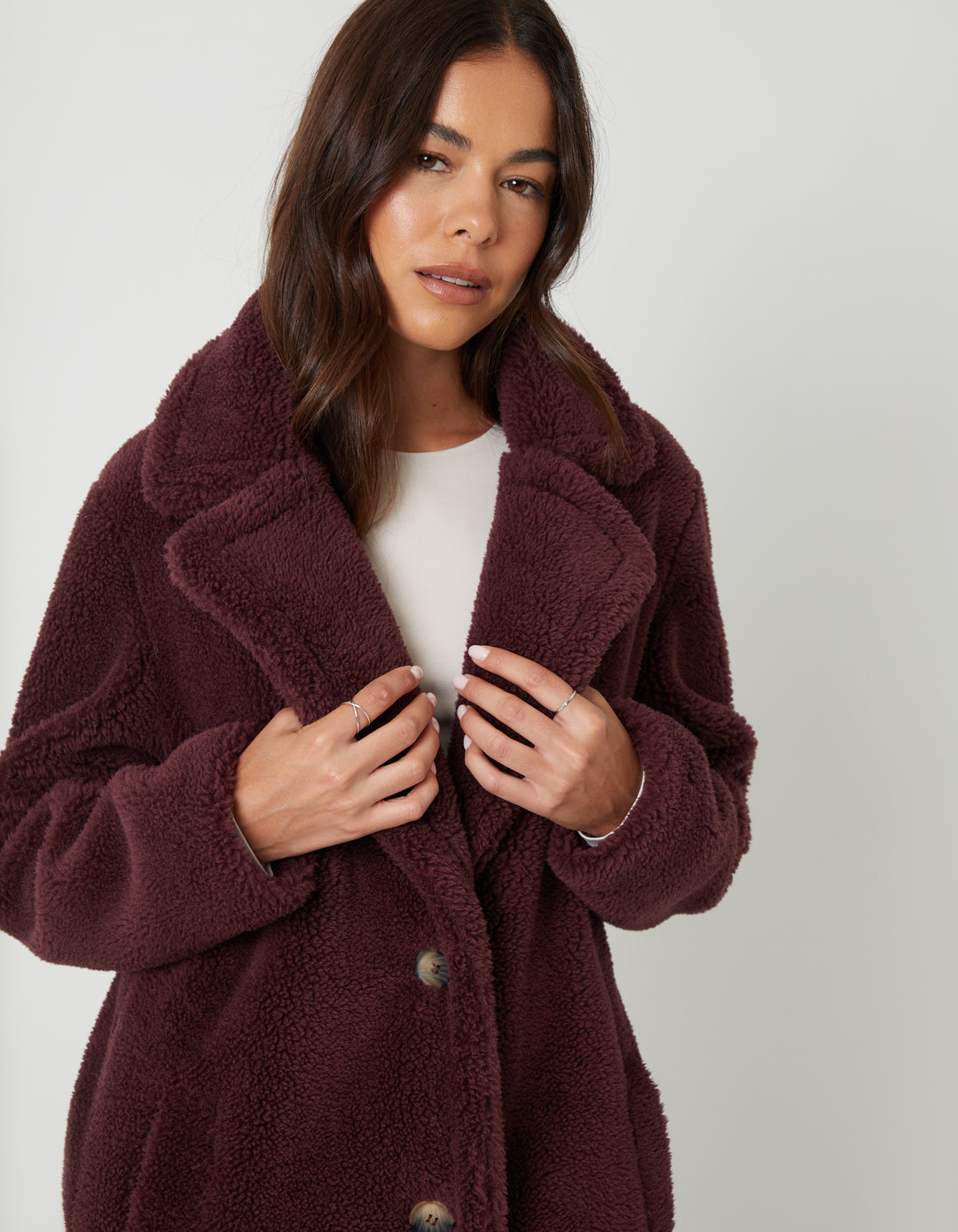 Berry Red Longline Borg Teddy Coat