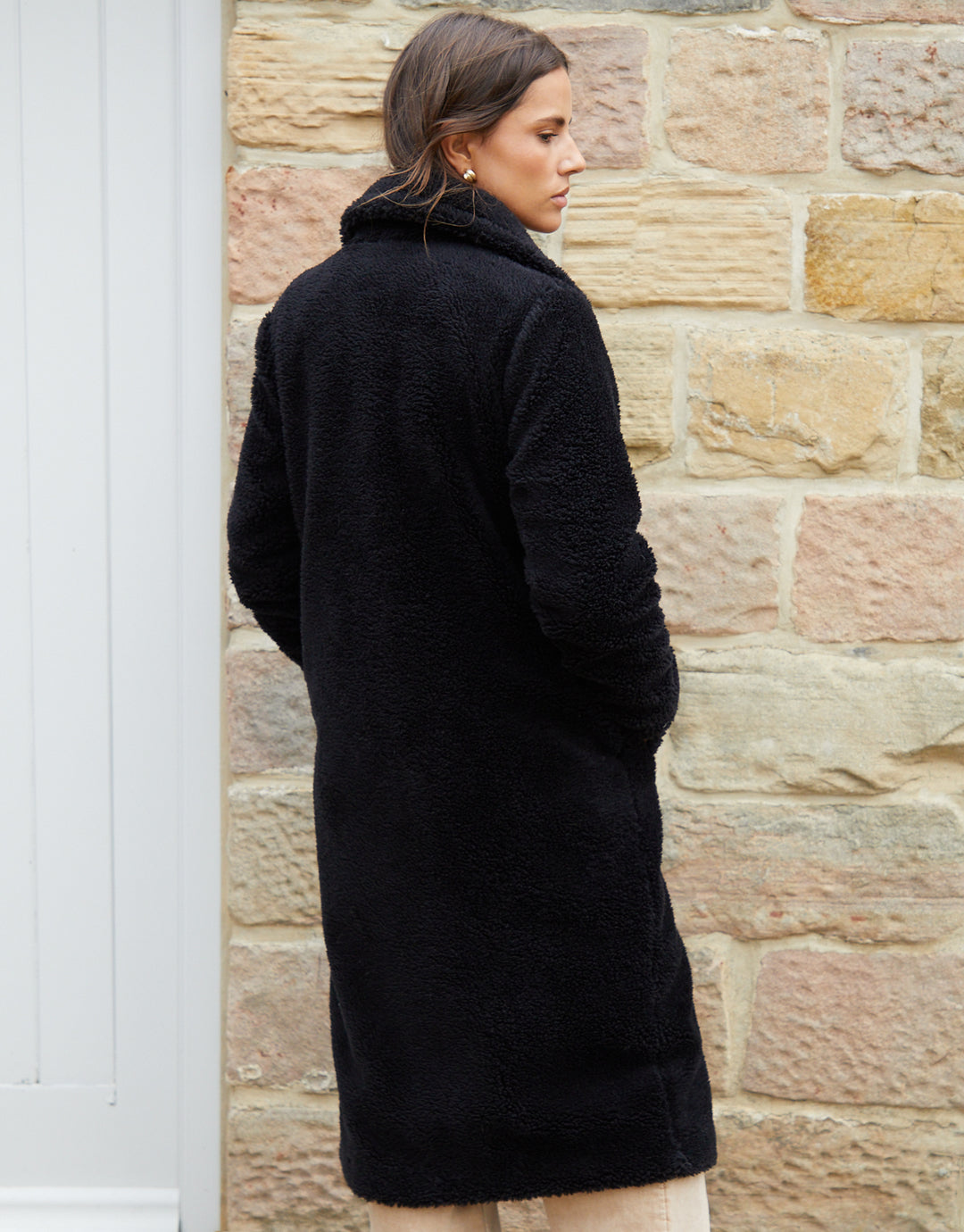 Black Longline Borg Teddy Coat