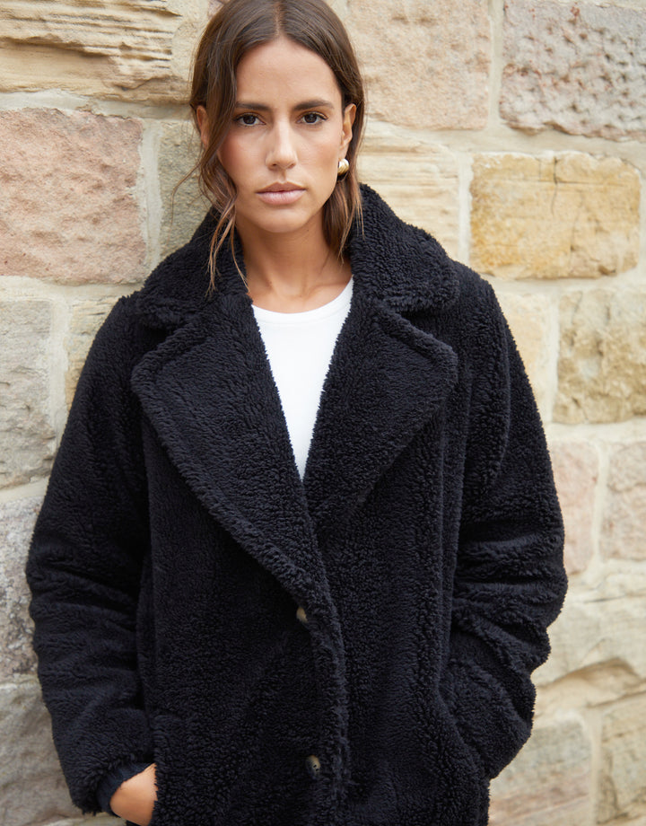 Black Longline Borg Teddy Coat