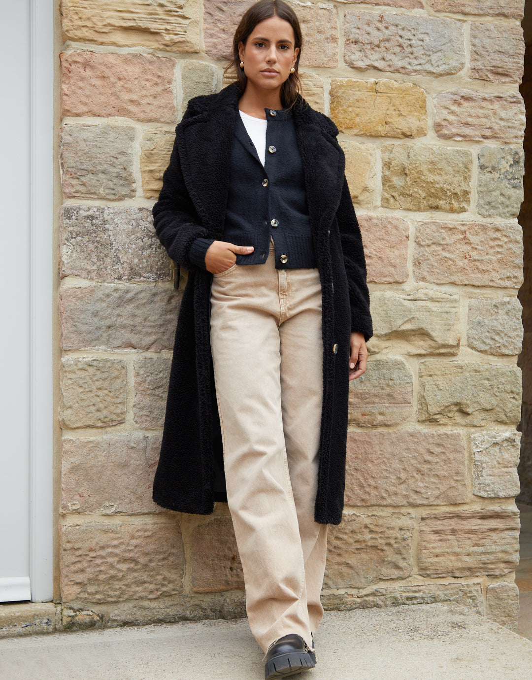 Black Longline Borg Teddy Coat