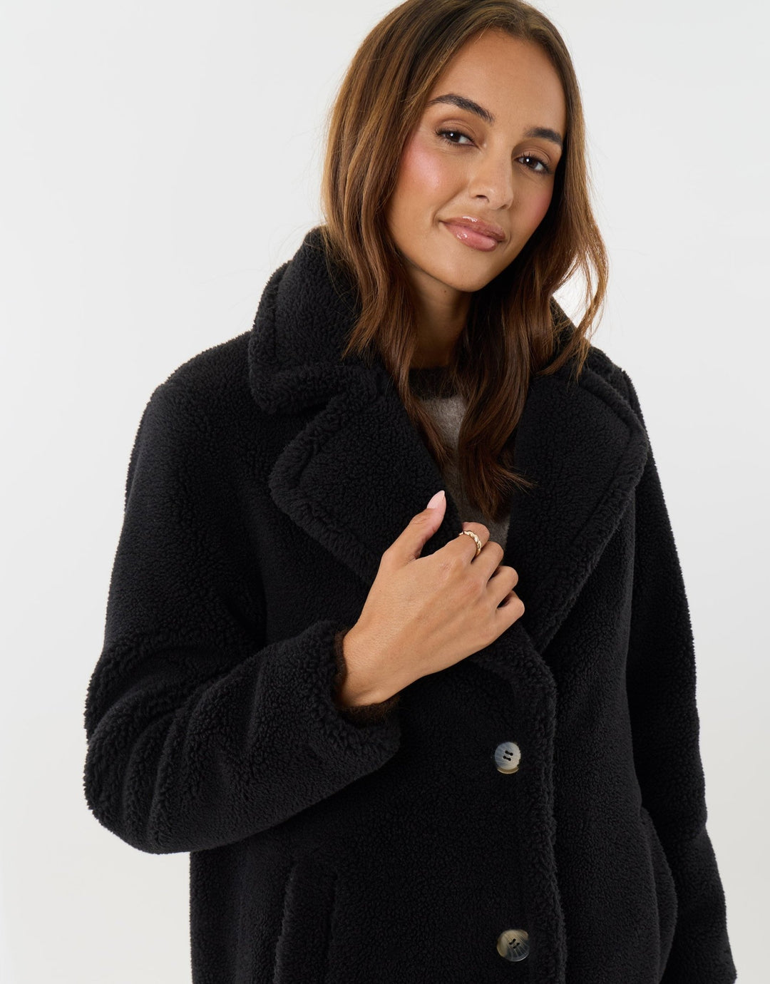 Longline Borg Teddy Coat in Black