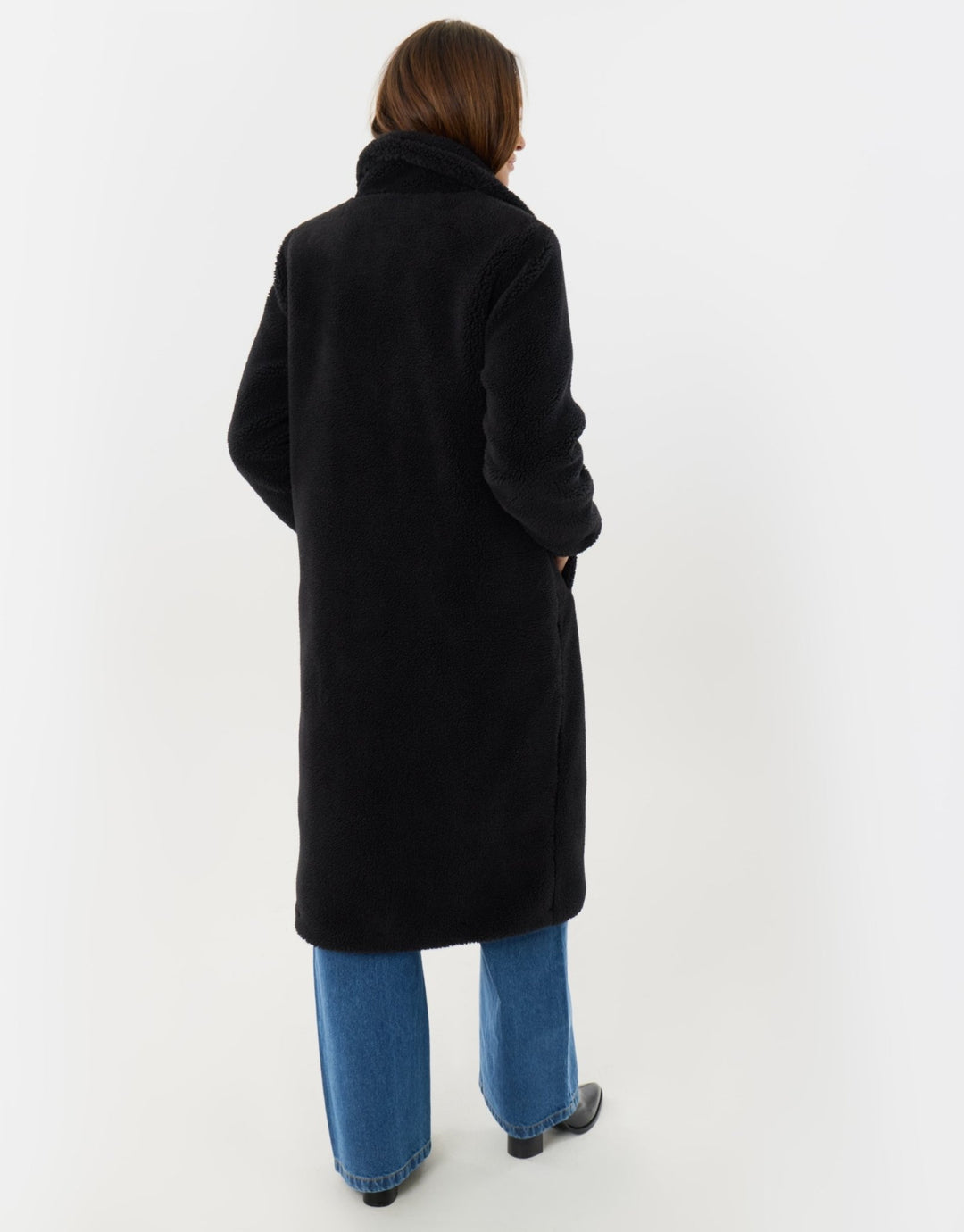 Longline Borg Teddy Coat in Black