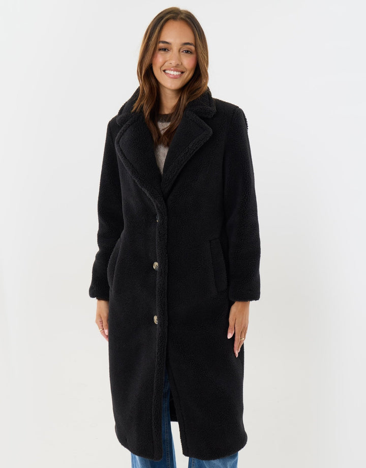 Longline Borg Teddy Coat in Black