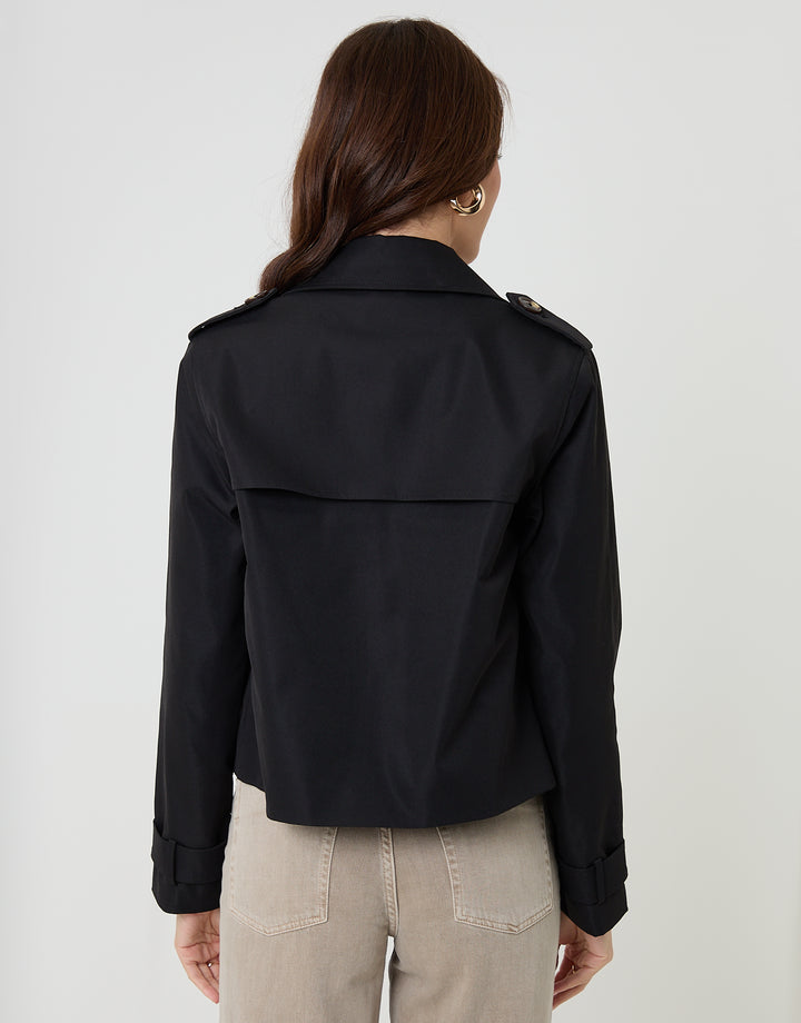 Black Double Breasted Cropped Trench Coat