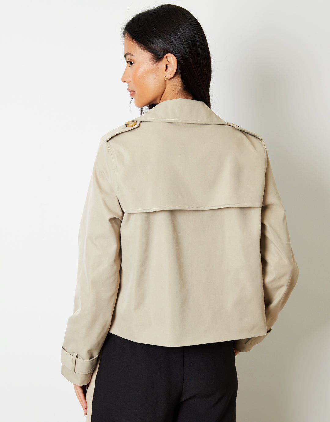 Stone Double Breasted Cropped Trench Coat