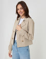 Stone Double Breasted Cropped Trench Coat