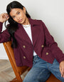 Berry Red Double Breasted Cropped Trench Coat
