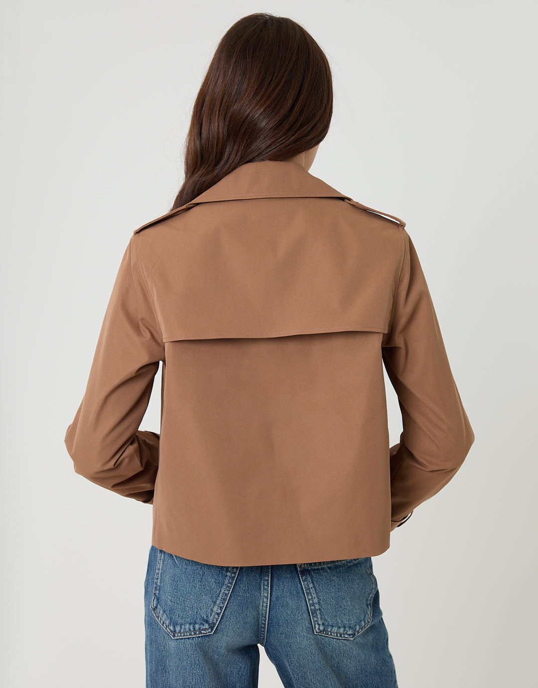 Mocha Brown Double Breasted Cropped Trench Coat