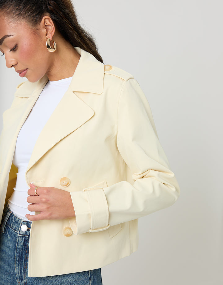 Yellow Double Breasted Cropped Trench Coat