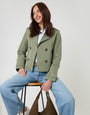 Khaki Green Double Breasted Cropped Trench Coat