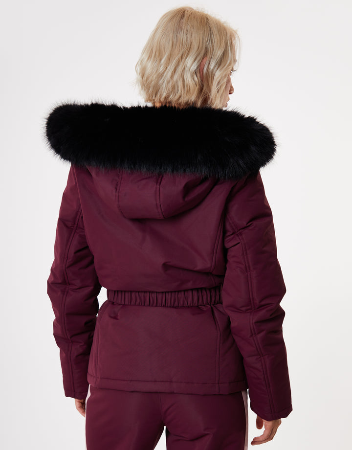 Berry Red Belted Padded Ski Jacket