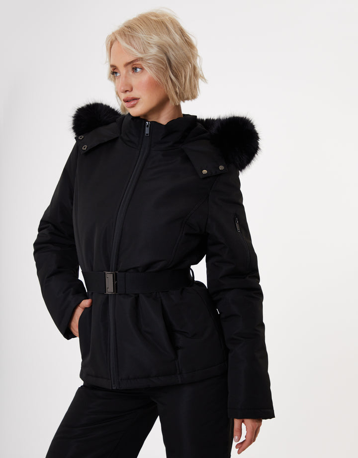 Black Belted Padded Ski Jacket