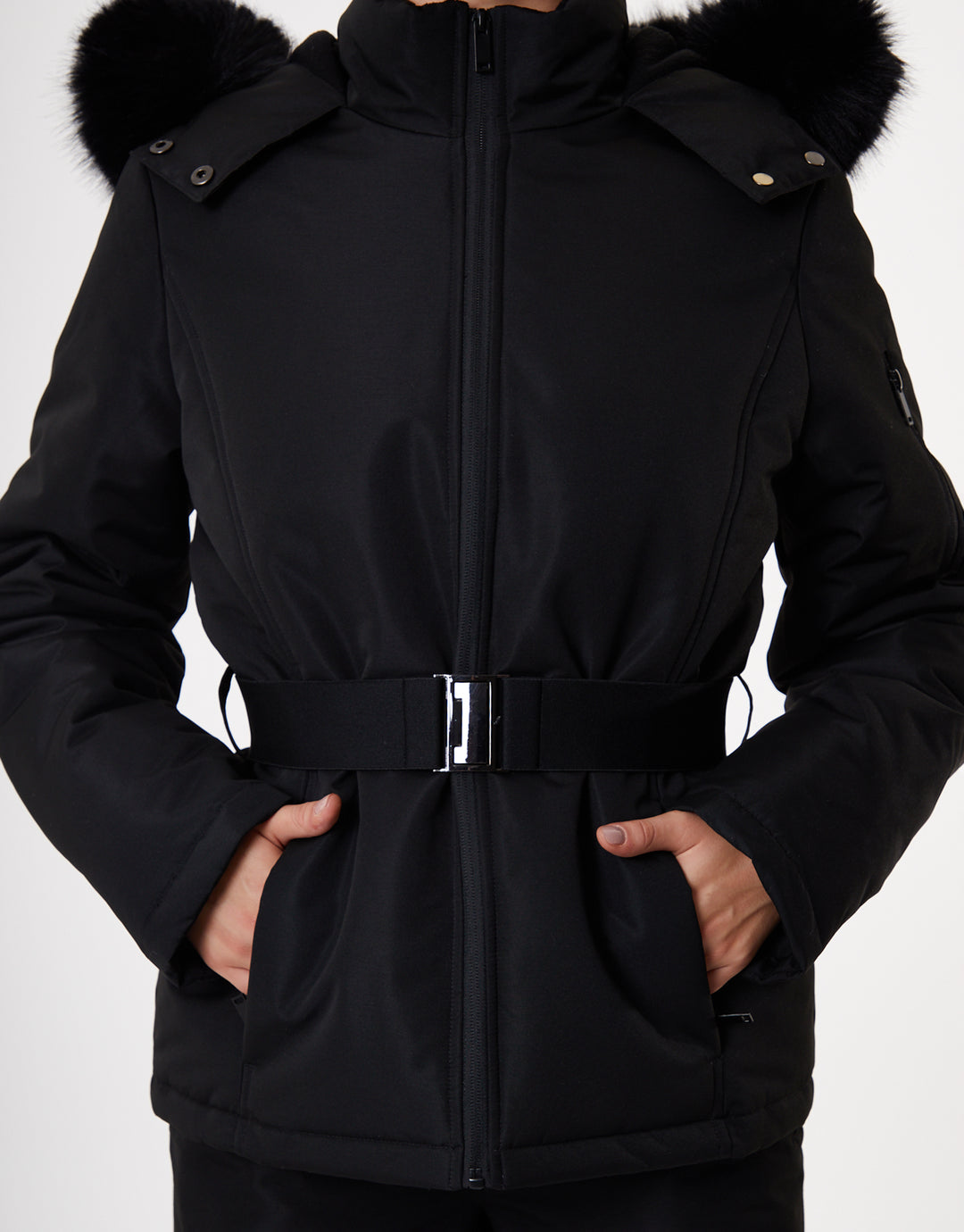 Black Belted Padded Ski Jacket