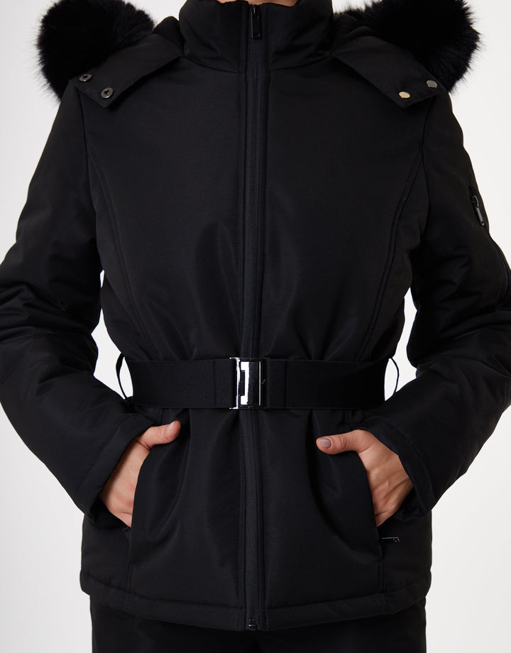 Black Belted Padded Ski Jacket
