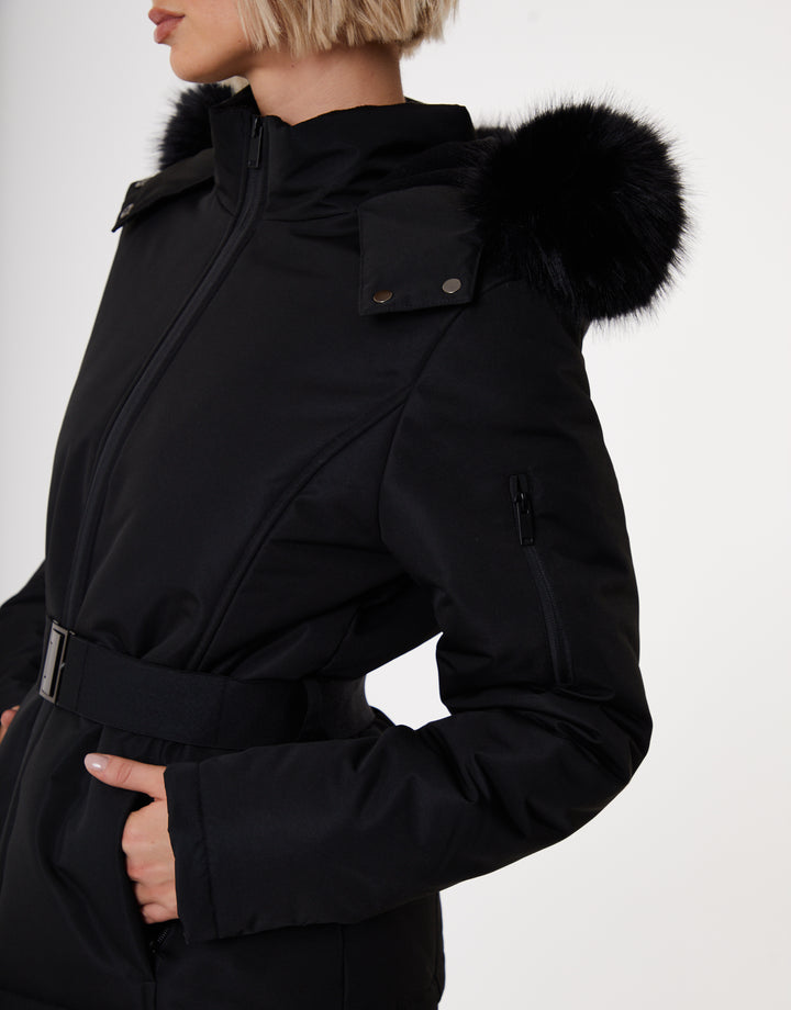 Black Belted Padded Ski Jacket