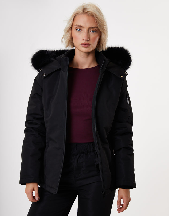 Black Belted Padded Ski Jacket