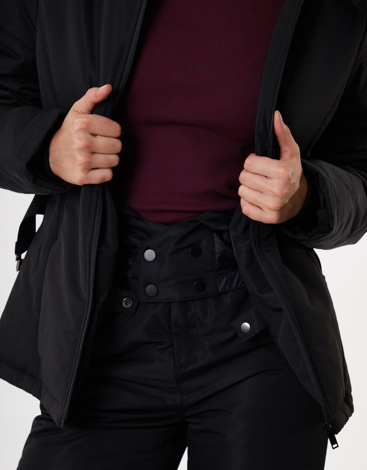 Black Belted Padded Ski Jacket