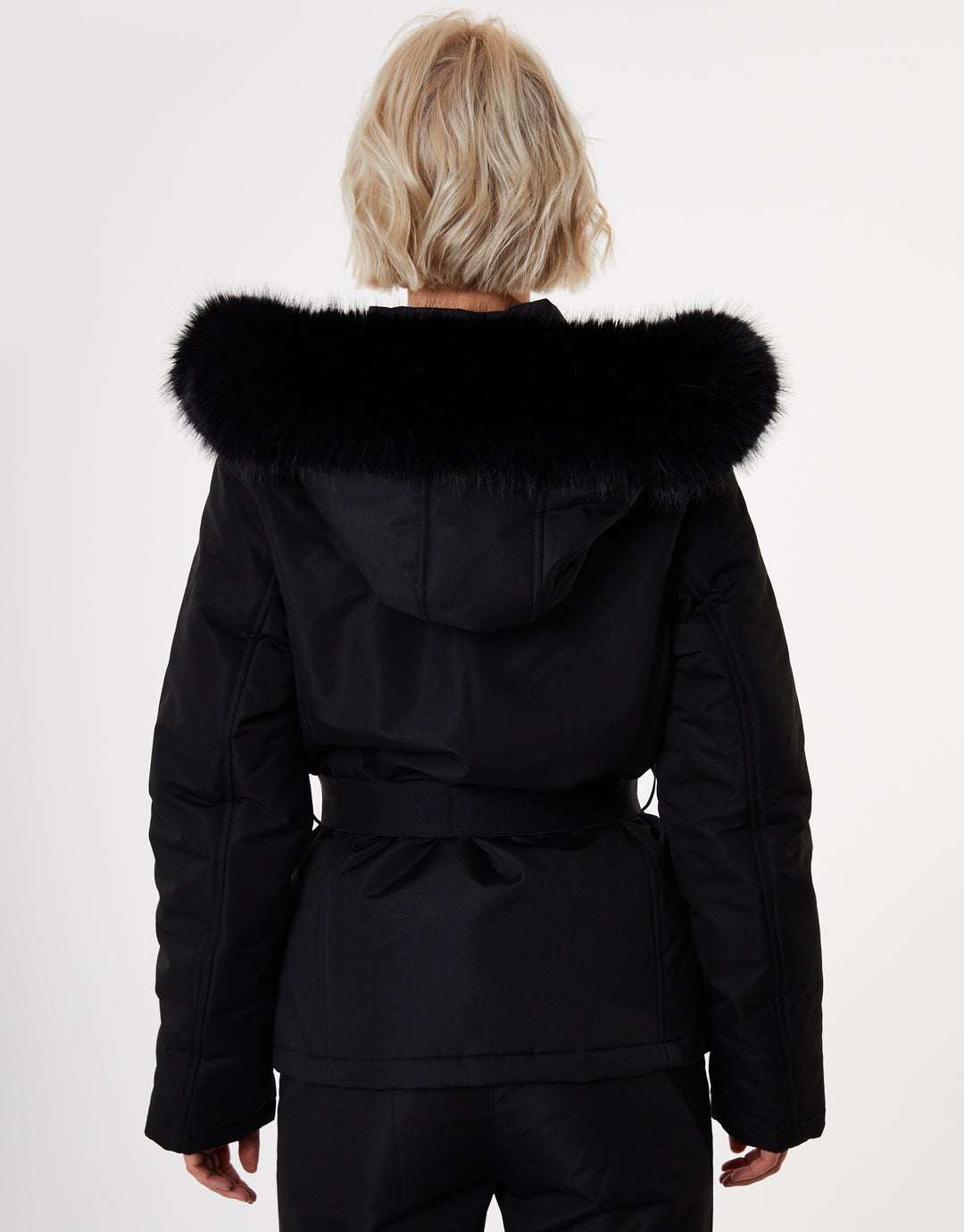 Black Belted Padded Ski Jacket