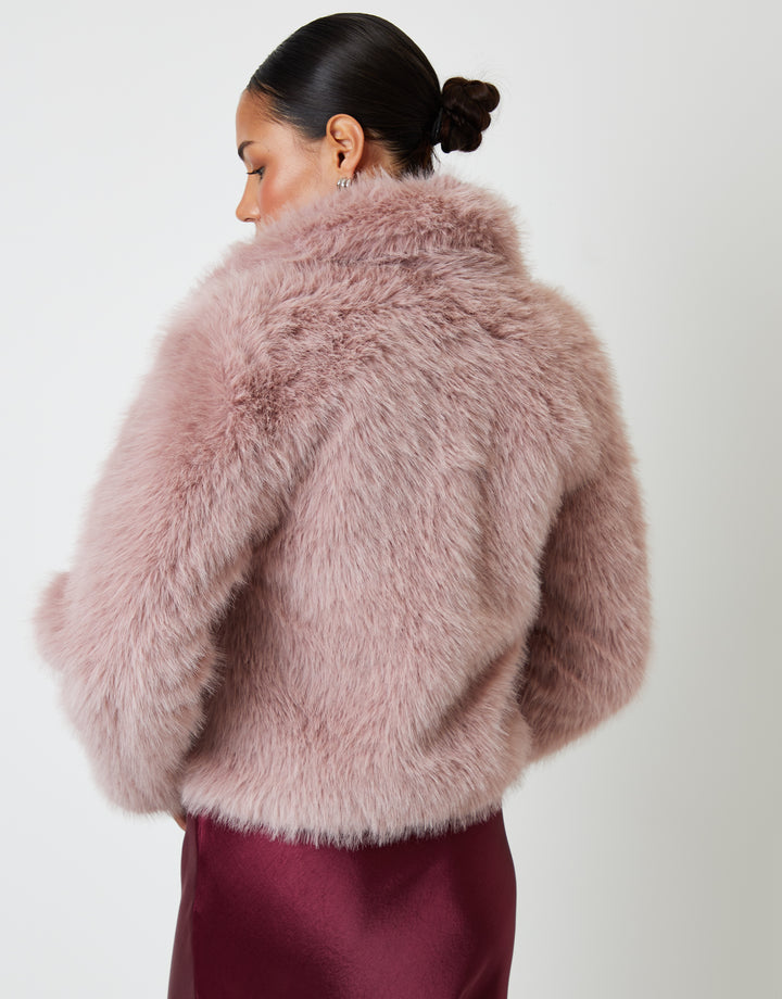 Pink Cropped Faux Fur Coat