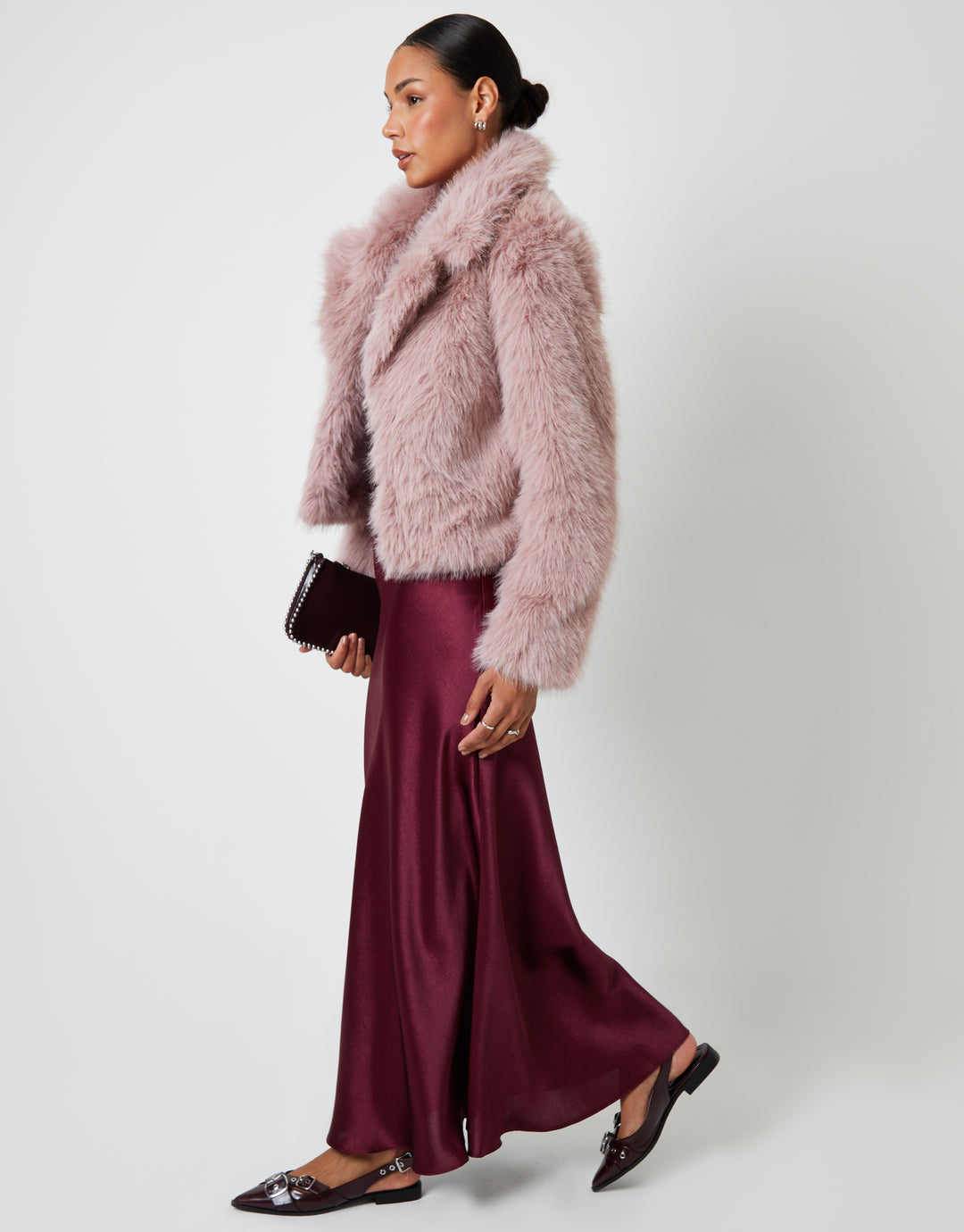Pink Cropped Faux Fur Coat