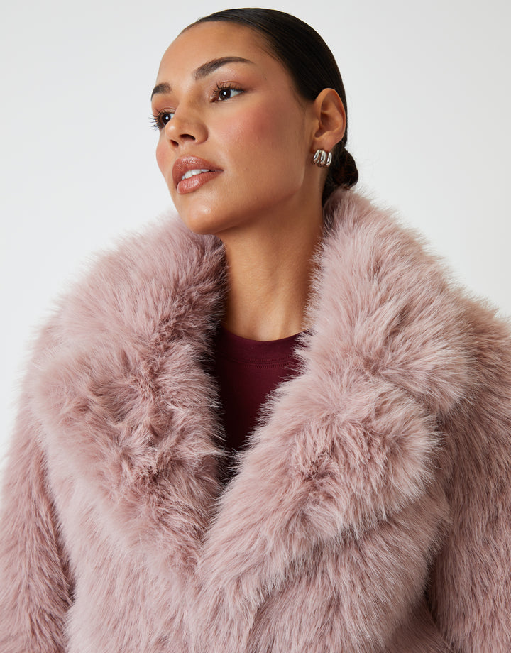 Pink Cropped Faux Fur Coat