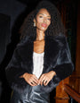 Black Cropped Faux Fur Coat