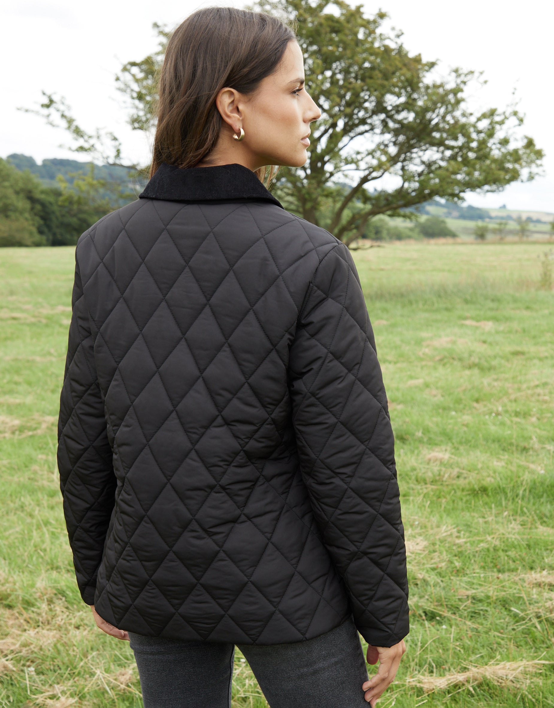 Threadbare Women's Black Cord Collar Diamond Quilted Jacket