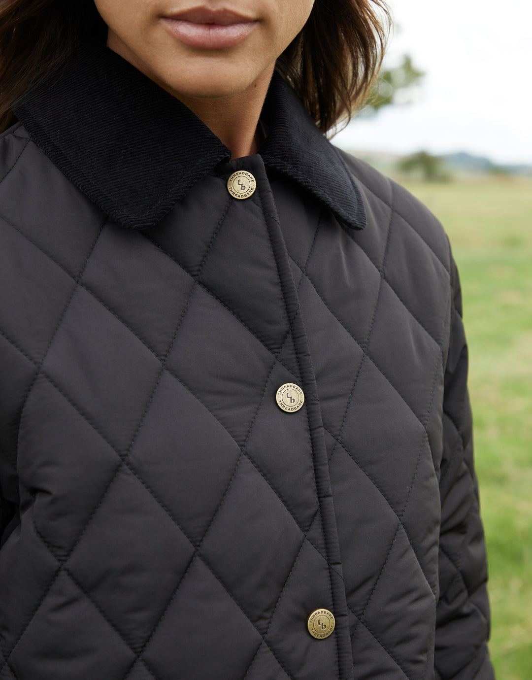 Black Cord Collar Diamond Quilted Heritage Jacket