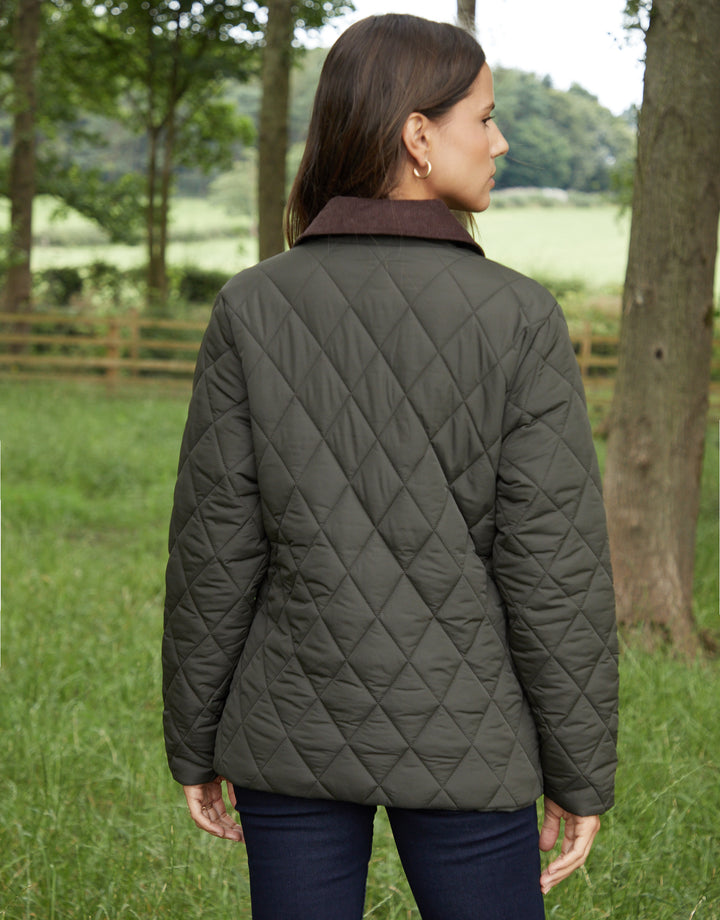 Khaki Green Cord Collar Diamond Quilted Heritage Jacket