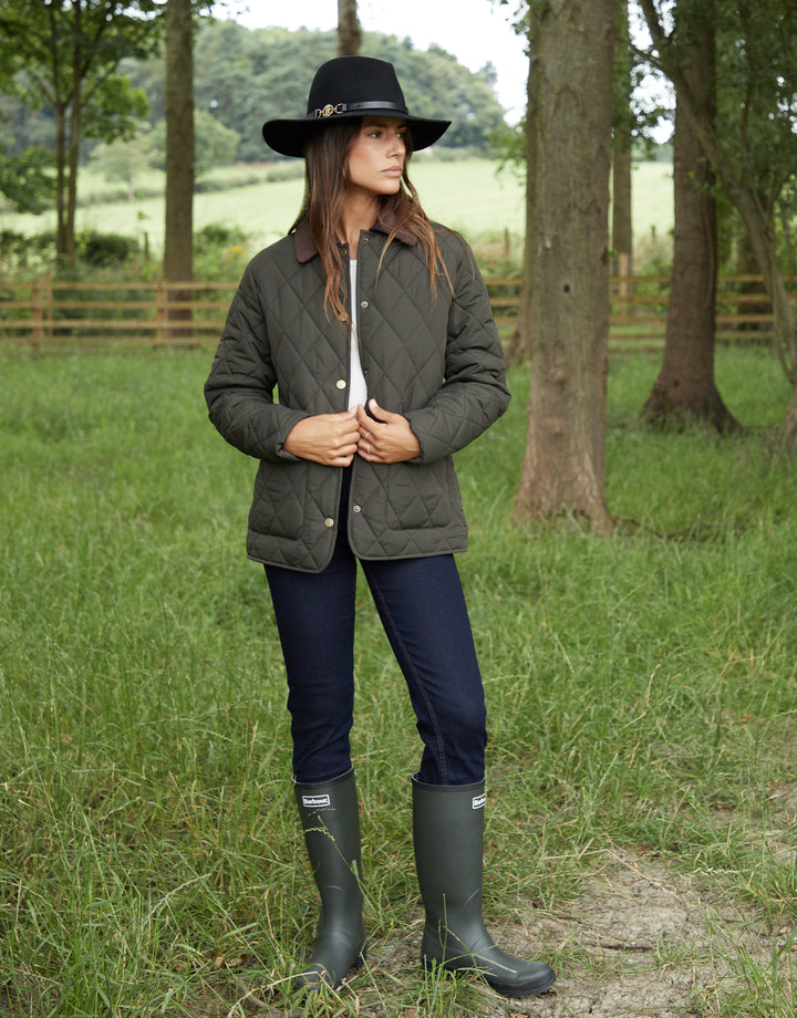 Khaki Green Cord Collar Diamond Quilted Heritage Jacket