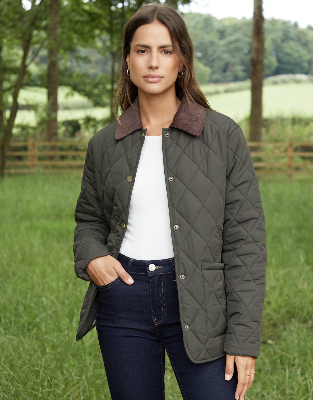 Khaki Green Cord Collar Diamond Quilted Heritage Jacket