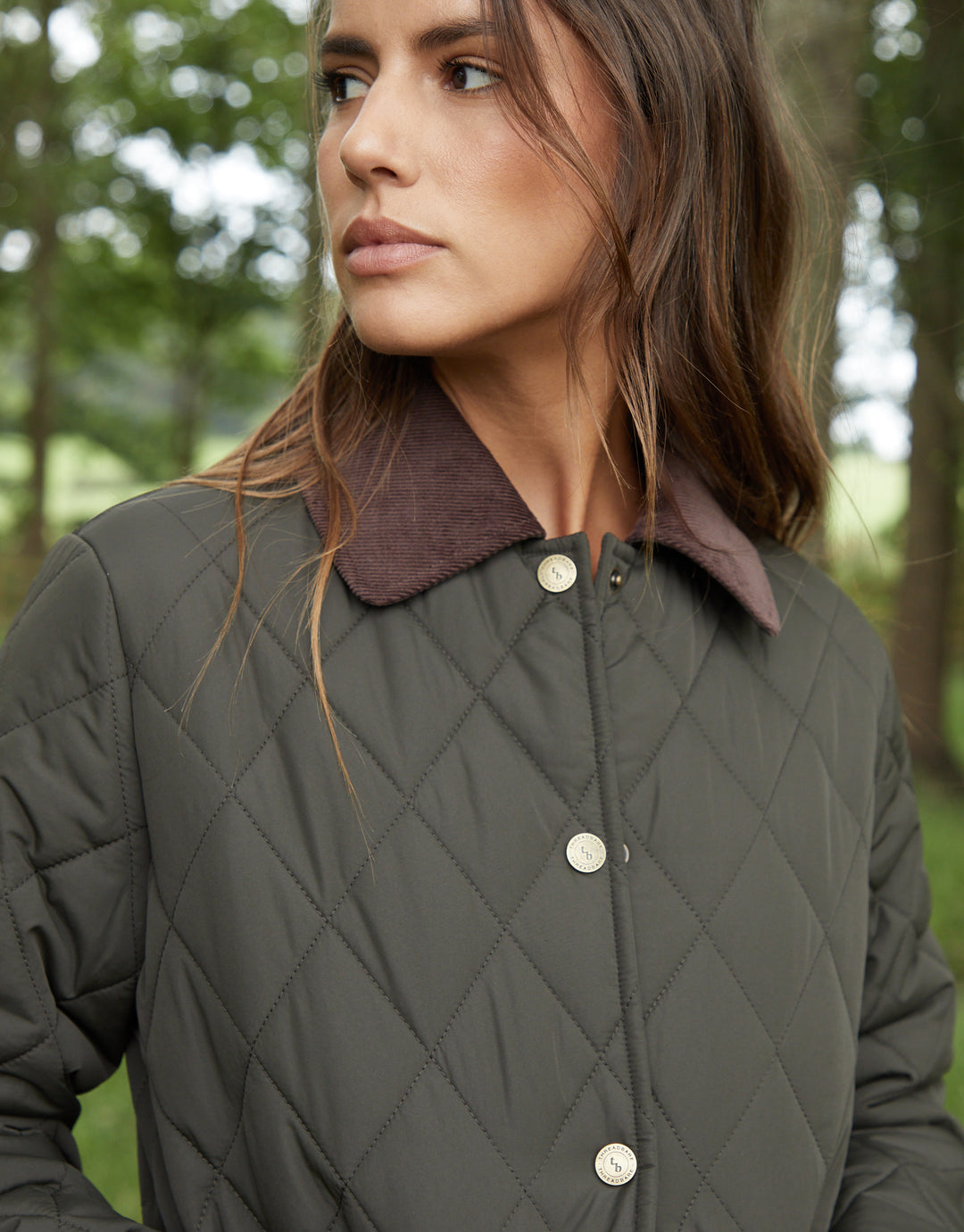 Khaki Green Cord Collar Diamond Quilted Heritage Jacket