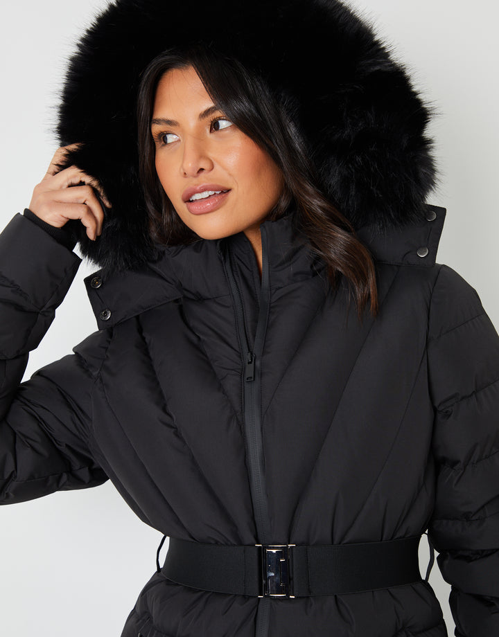 Black Belted Puffer Ski Jacket