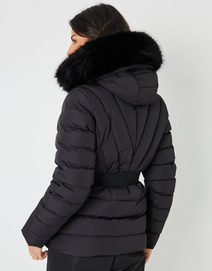 Black Belted Puffer Ski Jacket