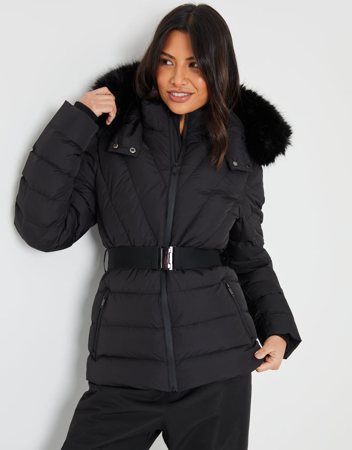 Black Belted Puffer Ski Jacket