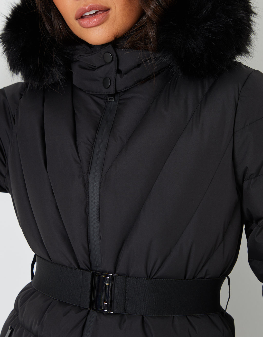 Black Belted Puffer Ski Jacket