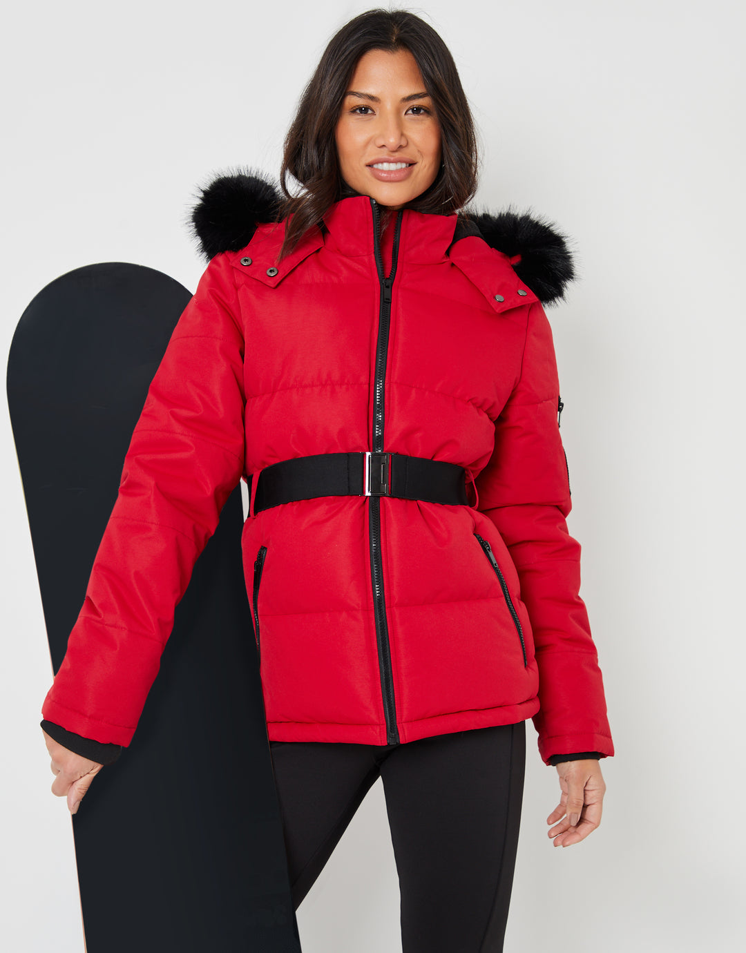 Threadbare Women's Red Belted Padded Ski Jacket