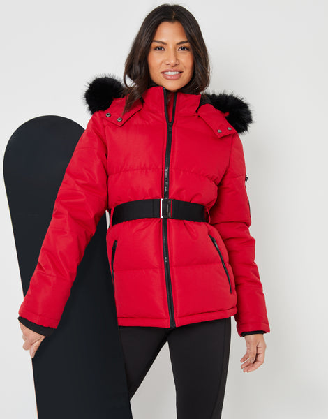 Threadbare Women's Red Belted Padded Ski Jacket