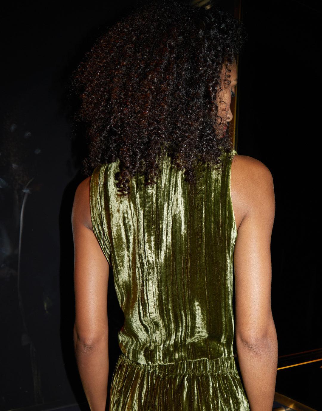 Green Crinkle Velvet Waistcoat